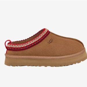 UGG Brown Slip-On Slippers with Red Trim